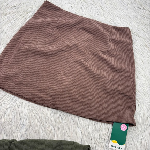 NWT Lot 2 Halara Women's M High Waisted 2-in-1 A Line Mini Skirts Green Brown - Picture 3 of 6